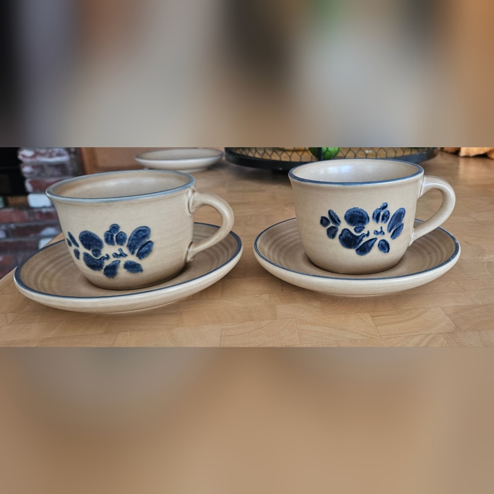 Pfaltzgraff Folk Art-Teacup Set with Saucers. SET OF 2 Teacups And 2 Saucers
